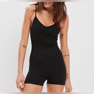 AE Black Ribbed Spaghetti Strap Romper